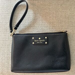 kate spade Black Pebbled Leather Wristlet Clutch with Gold Hardware